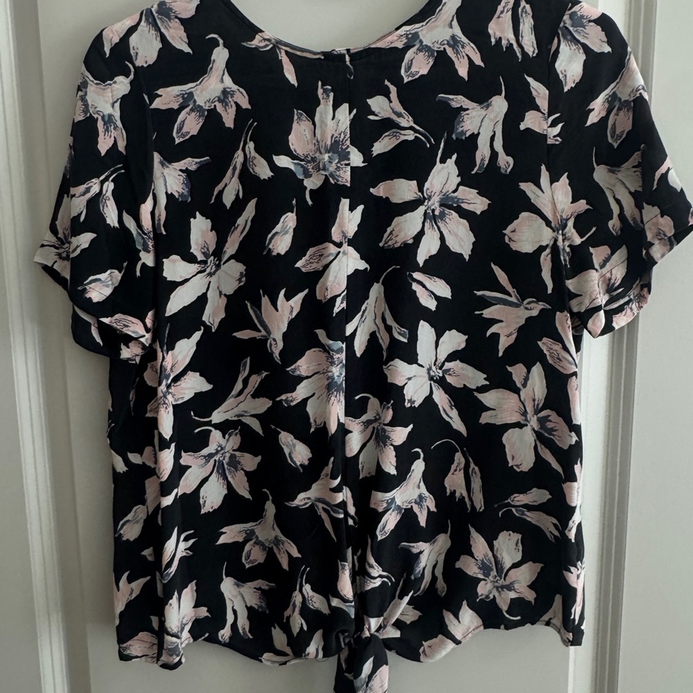 Madewell Black and Pink Floral Blouse